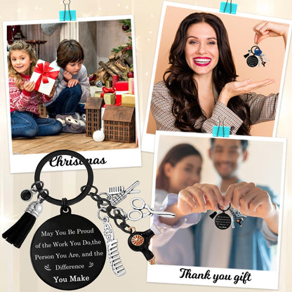 Hair Stylist Gifts Keychain, Hairstylist Keyring for Women with Comb Hair Dryer, Scissors Charm for Birthday Gift
