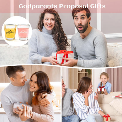 Futtumy Godparents Proposal Gift, 2 OZ Godfather Godmother Shot Glasses Set of 2, Godmother Proposal Gifts, Mother's Day Father's Day Birthday Christmas Baptism Gifts for Godparents from Godchild