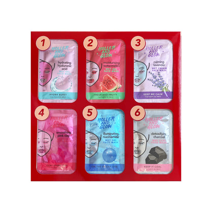 Holler And Glow 12 Days of Self Care Facial Mask Set, Valentine's, Hydrating Hyaluronic Acid, Moisturizing, Calming, Illuminating, Smoothing, Detoxifying, Brightening Vitamin C, 12 Piece Gift Set
