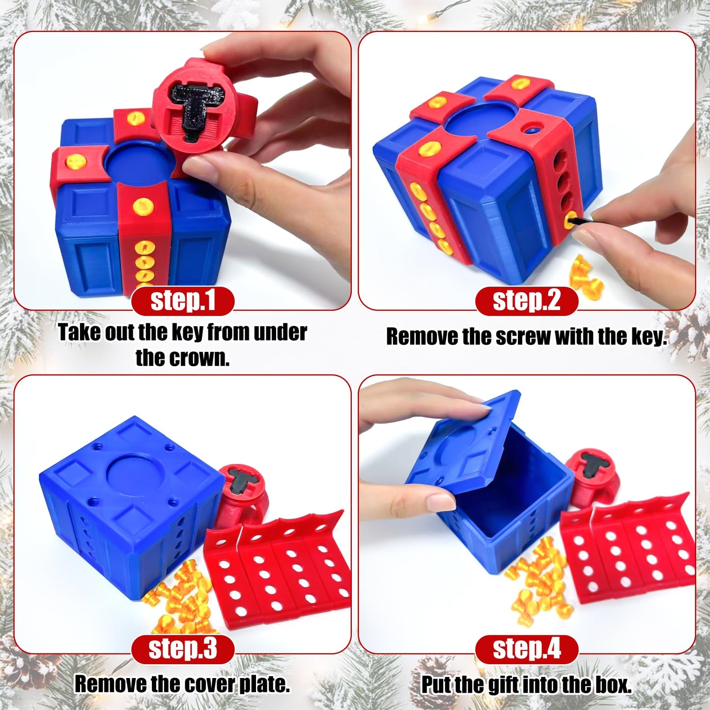 Prank Gift Box, 3D Printed Funny Gift Box, 8cm Really Prank Gifts Box with Screws, Surprise Novelty Gifts for Kids, Valentines Day Gifts Party Favors Festival (Blue Red)