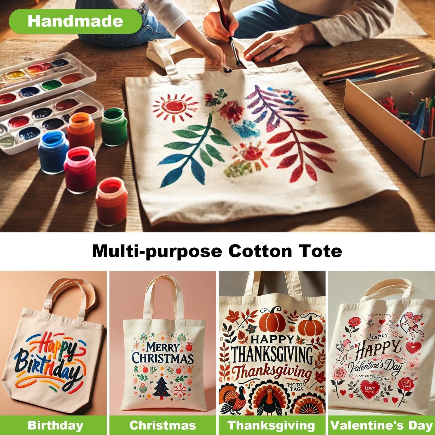 RAINFLOW Canvas Tote Bag - 4 PCS Cotton Canvas Reusable Grocery Shopping Blank Tote Bag with Handles for Crafts DIY, Gift, Advertising Promotion Activity