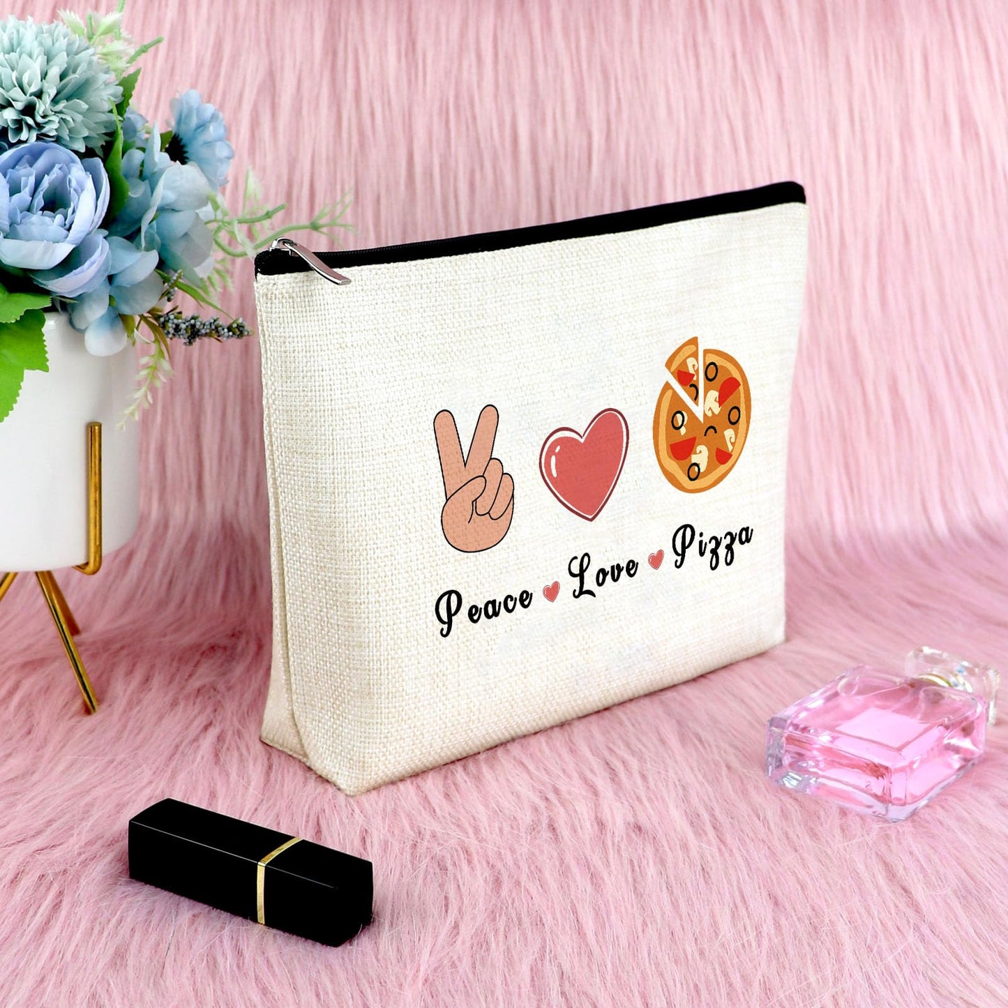 Fun Pizza Themed Cosmetic Bag - Pizza Lover Gift for Women & Foodies - Travel Toiletry Bag & Storage Pouch
