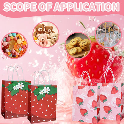 W WINTMING 16Pcs Strawberry Party Favor Bags Strawberry Gift Bags with Handles Pink Red Paper Goodie Bags Cute Fruit Candy Bags for Summer Birthday Party Decoration