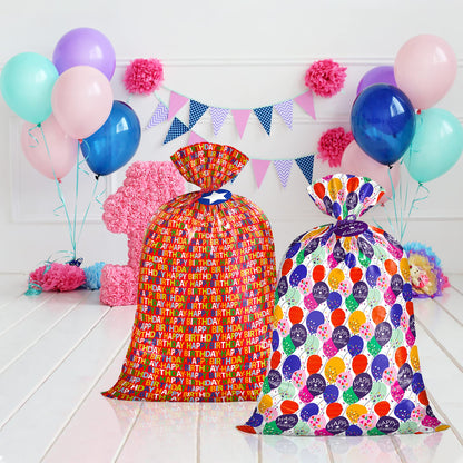 WRAPAHOLIC 56" Large Birthday Plastic Gift Bag - Colorful Balloon with Confetti Design for Kids Birthdays, Parties or Celebrating - 56" H x 36" W