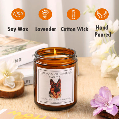 German Shepherd Gifts & Decor, German Shepherd Gifts for Women - German Shepherd Farts Candle, Dog Mom Gift, Natural Soy Wax Lavender Scented Candle 7oz