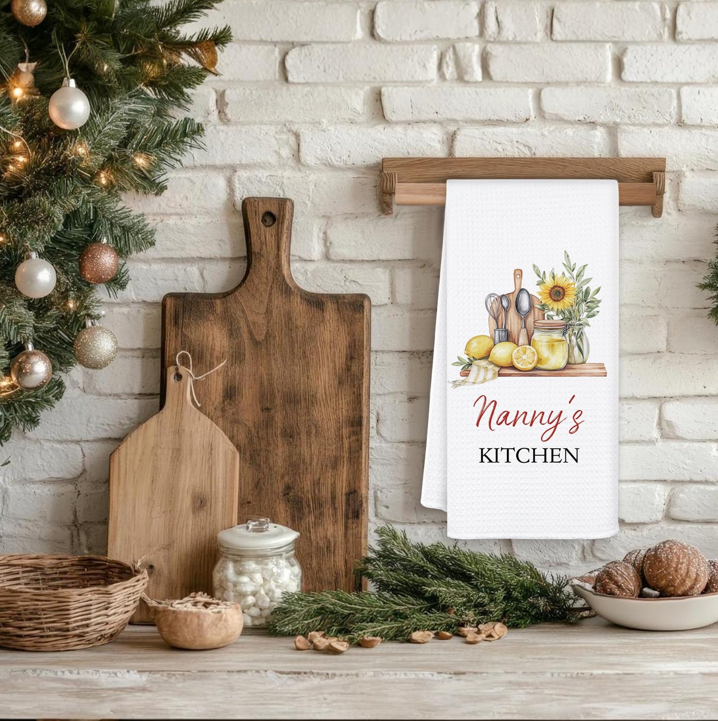 Nanny's Grandma Kitchen Towels, Mother's Day Birthday Gifts for Nanny Grandma Dish Tea Towels for Kitchen Decor, Grandmother Gifts from Grandkids Decorative Hand Towels, 16x24 Inch
