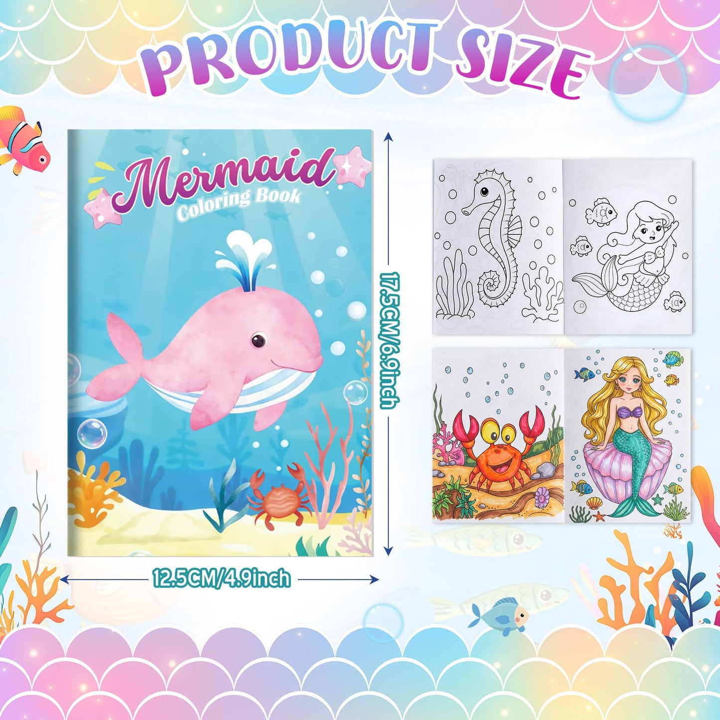 Liliful 144 Pcs Mermaid Coloring Book Bulk Mini Mermaid Theme Drawing Book with Sea Creature Shell Patterns Ocean Party Favors Goodie Bag Filler and Holiday Gifts