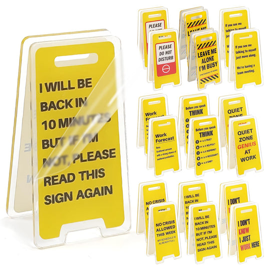 Funny Office Desk Signs 18 Pack – Mini Acrylic Message Holders, Desk Decor & Gag Gifts for Coworkers, Boss & White Elephant