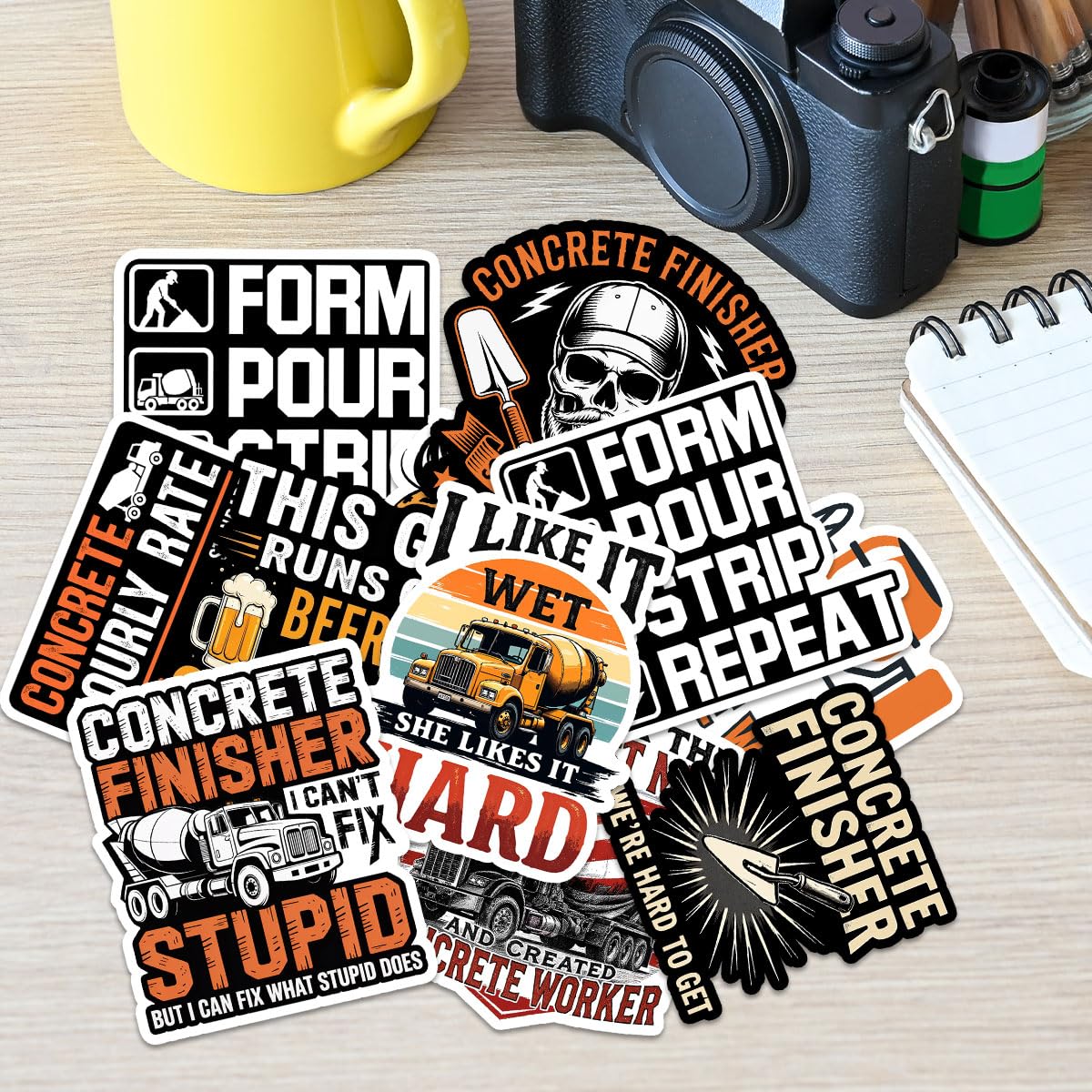 10 Pcs Funny Concrete Worker Stickers – Waterproof Vinyl Decals for Hard Hats, Toolboxes, Tumblers, Laptops – Gift for Concrete Finishers & Construction Crews (3 inch)