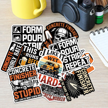 10 Pcs Funny Concrete Worker Stickers – Waterproof Vinyl Decals for Hard Hats, Toolboxes, Tumblers, Laptops – Gift for Concrete Finishers & Construction Crews (3 inch)