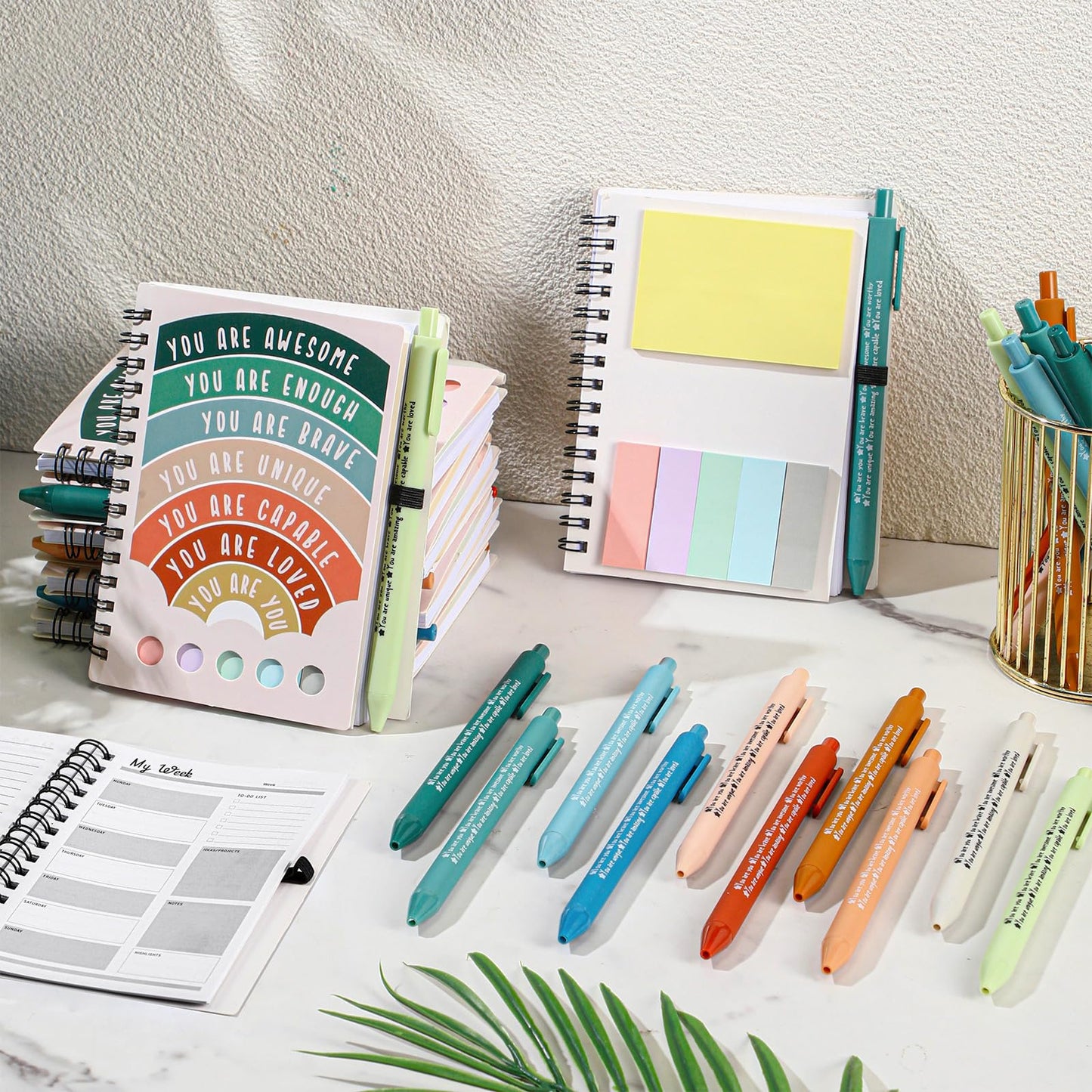20 Pcs Mental Health Awareness Gifts Wellness Gifts Bulk Include 10 Mental Health Planners Journals with Sticky Notes 10 Positive Affirmation Pens Self Care Item for Coworker Teacher Student