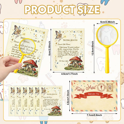 Kenning 25 Pcs Tooth Fairy Kit Gifts - Complete Lost Tooth Gift Set with Magical Letters, Gold Coin, Burlap Pouch, Envelope and Mini Magnifier, Keepsake for Lost Teeth
