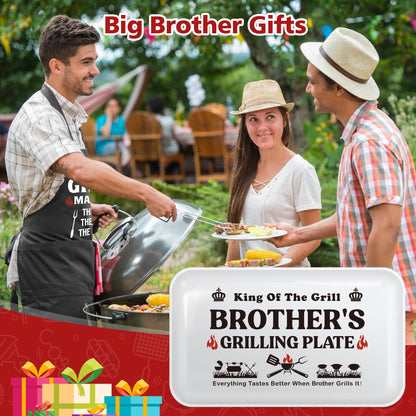 Brother Gifts for Fathers Day Birthday Christmas Valentines Day,Funny BBQ Grilling Platter with Apron Set Gifts for Little Big Adult Brother in Law from Sister, Novelty Grill Aprons for Brothers Men