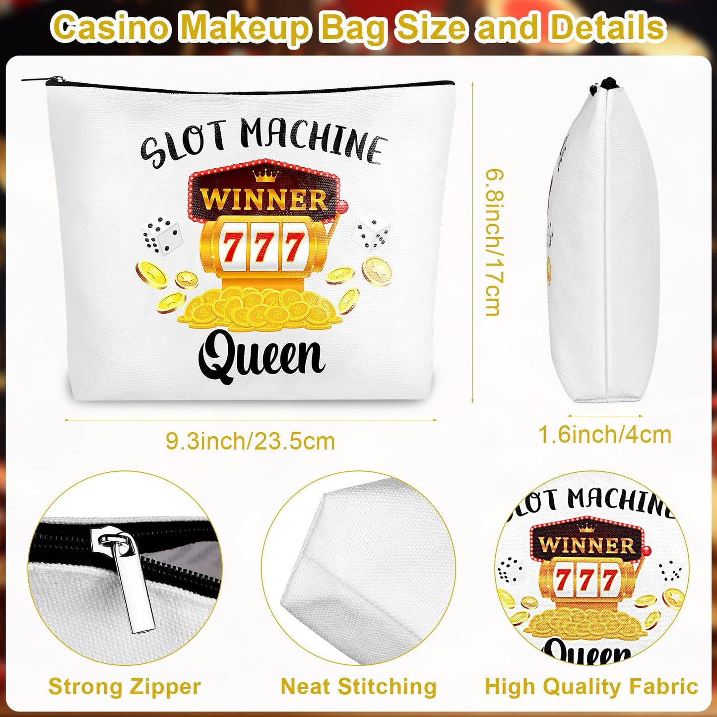 3Pcs Casino Gifts for Women Gambling Gift Queen Of The Machine 20 Oz Tumbler Cup Travel Mug Keychain Makeup Bag Slot Machine Present for Casino Lovers Birthday Mother's Day Christmas