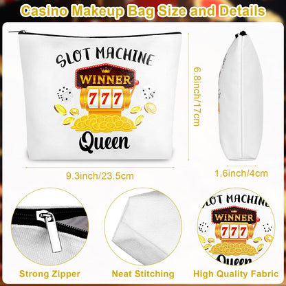 3Pcs Casino Gifts for Women Gambling Gift Queen Of The Machine 20 Oz Tumbler Cup Travel Mug Keychain Makeup Bag Slot Machine Present for Casino Lovers Birthday Mother's Day Christmas