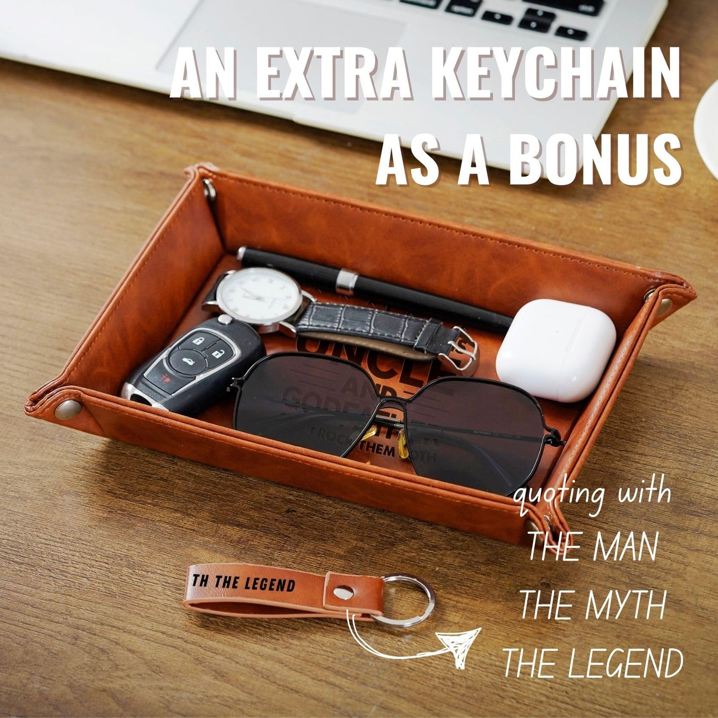 INNObeta Godfather Gifts Valet Tray, Desktop Storage Organizer PU Leather Bedside Tray Key Coin Holder for Godfather, Perfect for Birthday, Christmas Father's Day - I Have 2 Titles