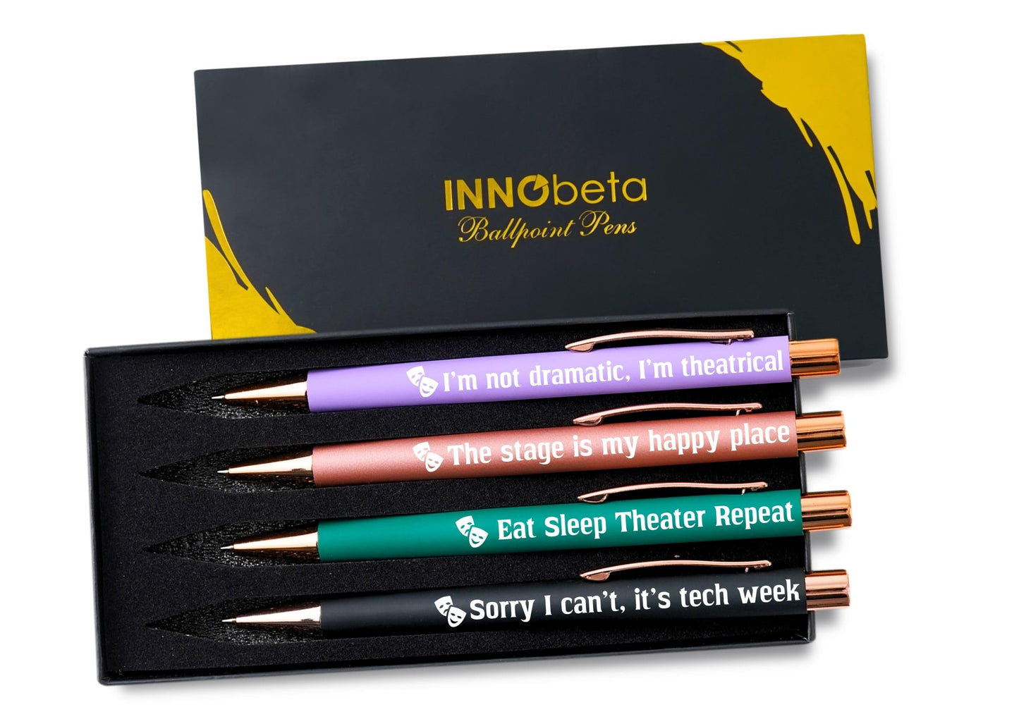 InnoBeta Theater Gifts for Women Men, Ballpoint Pen Set of 4 with Quotes, Musical Broadway Theatre Lover Gift for Friends, Actors