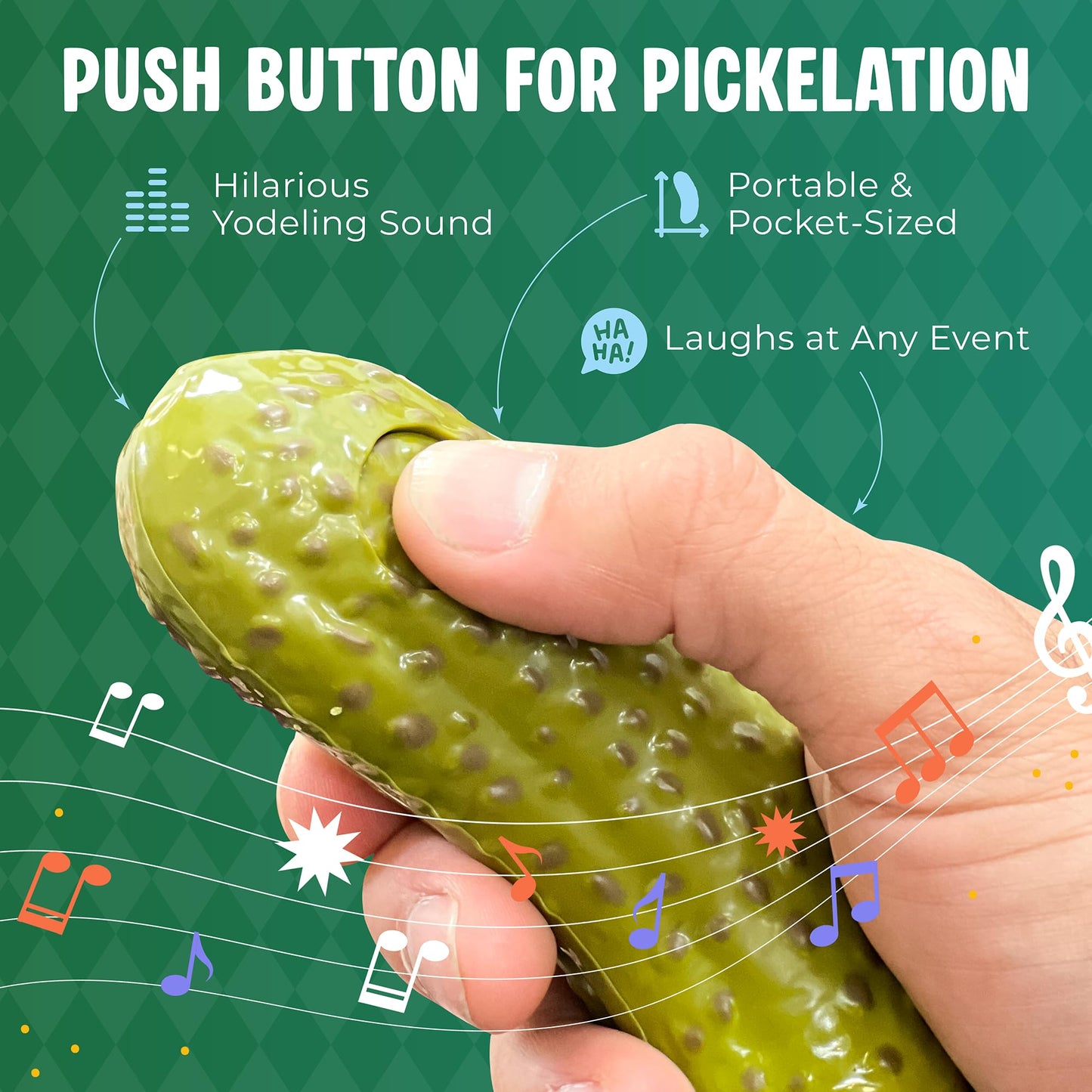 DR DINGUS Yodeling Pickle (1 Pickle - 5 Inch) Sings Dill-lightful Yodel Song - Make Anyone Laugh - Best Singing Gag Gift for Friends Family Coworkers - White Elephant