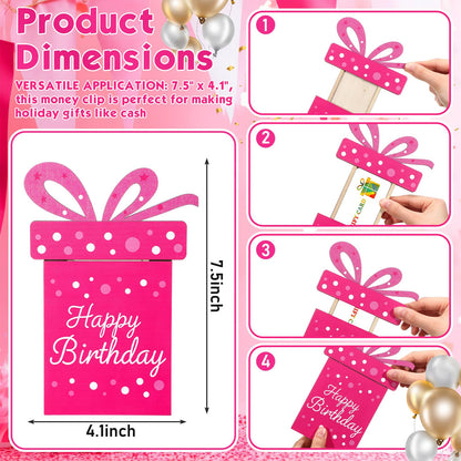 Kathfly Cheerful Birthday Gift Card Holders, Wooden Gift Cardholder Pull Out, and Cute Card Holder to Decorate Gifts for Wedding Birthday Note Cards and Business Cards(Pink)