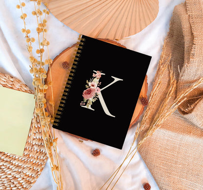 OXW Initial Letter K Notebook, Personalized Gifts, Custom Notebook Journals for Writing, Customized Gifts, Monogrammed Gifts for Women, Black Hardcover Spiral Notebook 5.5 x 8.3