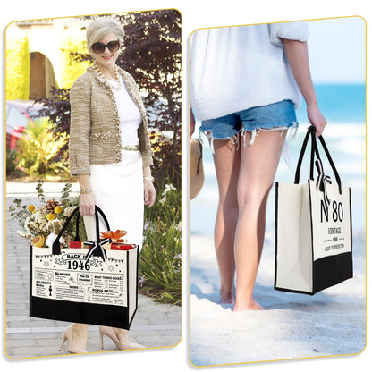 YeohJoy 80th Birthday Gifts for Women Canvas Tote Bag Travel Gear, Unique 80 Years Old Gifts for Wife Mom Sister Aunt Friends Her, Vintage N°80 Handbag & Cosmetic Bag & Back in 1946 Poster