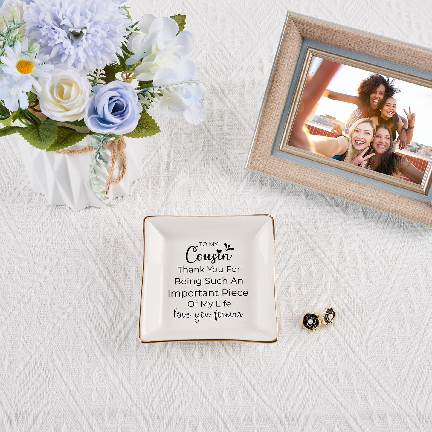 Cousin Gifts for Women, To My Cousin Trinket Tray Jewelry Dish, Cousins Birthday Gifts for Cousin Christmas Mothers Day Valentines Gift - Thank You for Being Such An Important Piece of My Life
