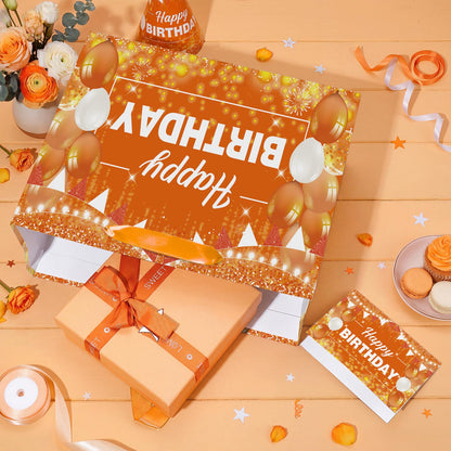 Orange Birthday Gift Bag with Tissue Paper and Card Orange Birthday Wrapping Paper Bag for Baby Shower Graduation Mother's Day Fall Thanksgiving Halloween Party Favors Bag Bday Decorations Supplies