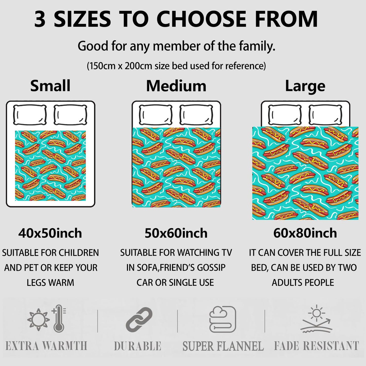 Fun Hot Dog Throw Blanket Gifts for Women, Soft Fuzzy Warm Cozy Flannel Blankets for Bedroom, Travel, Couch, Home Decor 50x60 in