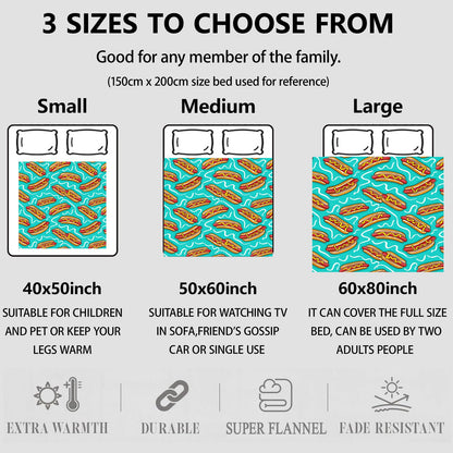 Fun Hot Dog Throw Blanket Gifts for Women, Soft Fuzzy Warm Cozy Flannel Blankets for Bedroom, Travel, Couch, Home Decor 50x60 in