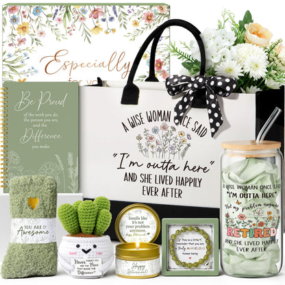 Happy Retirement Gift for Woman 2026, Funny Retirement Gifts for Women Coworkers, Cool Retired Gifts for Retirees Women Boss Teacher Nurse Mom Grandma Friends, Farewell Leaving Gift w/ Canvas Tote Bag