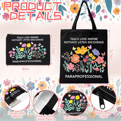 Paterr 2 Pcs Teacher Appreciation Gifts Survival Kit Tote Bag Cosmetic Makeup Bag Pink Teacher Thank You Gifts for Women