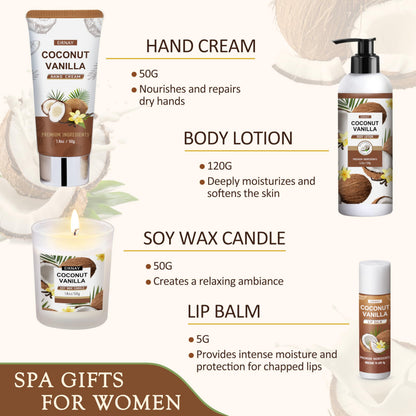 Mothers Day Gifts For Women - 16 PCS Birthday Gift Basket for Women Set of Coconut Vanilla Self Pampering Set, Includes Luxurious Home Spa Shower Gel Bubble Bath