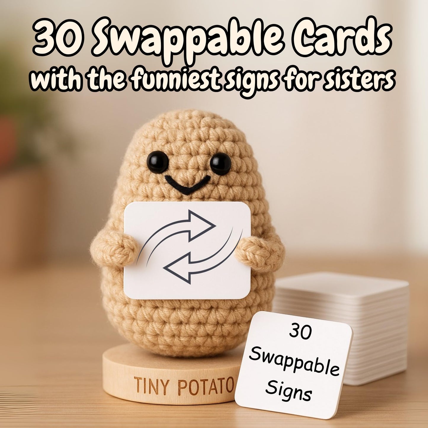 Funny Sister Gifts for Birthday, Graduation, Emotional Support - Sassy Crochet Potato W/ 30 Signs | Big Sisters Presents for Women, Unique Sister Gift from Brother, Little Sisters, Big Sis, Sis In-law