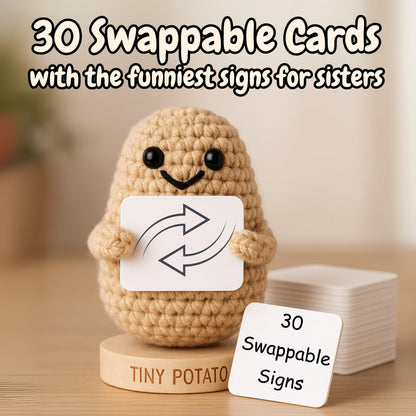 Funny Sister Gifts for Birthday, Graduation, Emotional Support - Sassy Crochet Potato W/ 30 Signs | Big Sisters Presents for Women, Unique Sister Gift from Brother, Little Sisters, Big Sis, Sis In-law