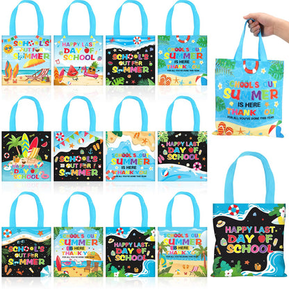 Cosblank 36 Pcs Summer Gift Bags Bulk, School's out for Summer End of Year Tote Bags with Handle, Non-woven Reusable Last Day of School Gifts for Students Classroom Beach Pool Tropical Party Favors