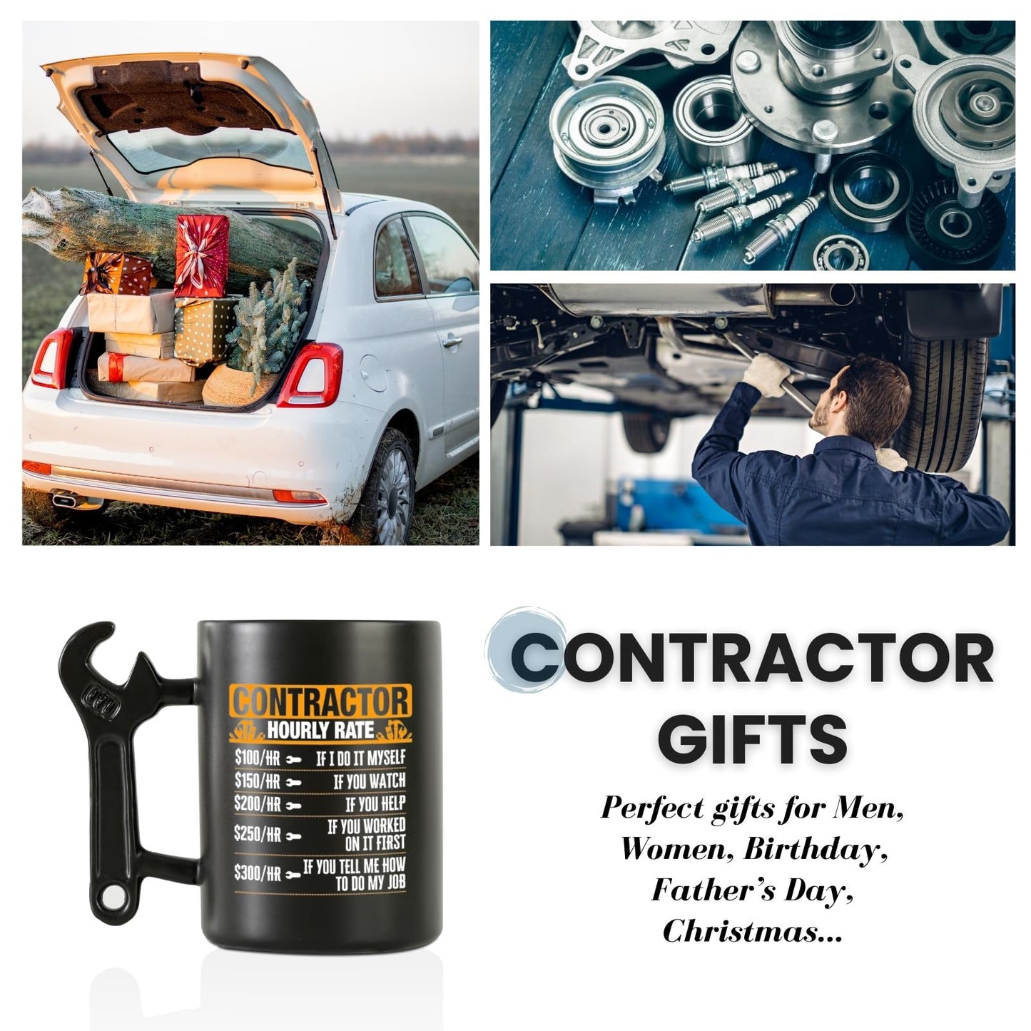 Contractor Gifts For Men, Him - Wrench Coffee Mug - Gift for Contractor - 13.5oz/400ml Funny Ceramic Mug - Hourly Time