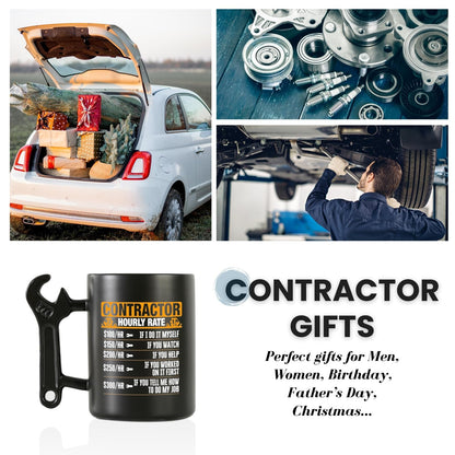 Contractor Gifts For Men, Him - Wrench Coffee Mug - Gift for Contractor - 13.5oz/400ml Funny Ceramic Mug - Hourly Time