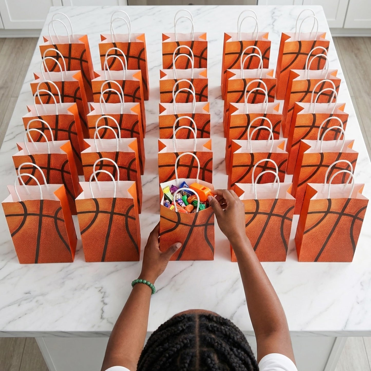Jucoan 50 Pack Basketball Gift Bags with Handles, Bulk Basketball Party Favor Goodies Bags Snack Candies Treat Bags for Kids Birthday Party, Basketball Sports Team Tournament Gifts