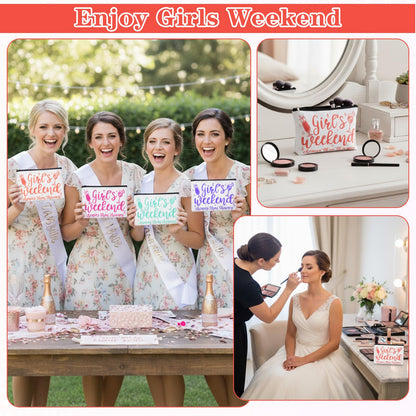 8 Pcs Christmas Girls Weekend Gifts for Women 4 Girls Trip Makeup Bag 4 Weekend Tote Bag Friend Trip Gifts Vacation Bestie Friendship Favors Summer Cosmetic Zipper Goodie Pouch (Classic Color)