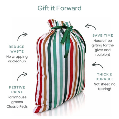Gather & Knot Drawstring Christmas Gift Bags | 20" Large 16" Medium | Modern Farmhouse | Premium Canvas | Reusable Fabric Wrap for Holidays | Mix & Match Set