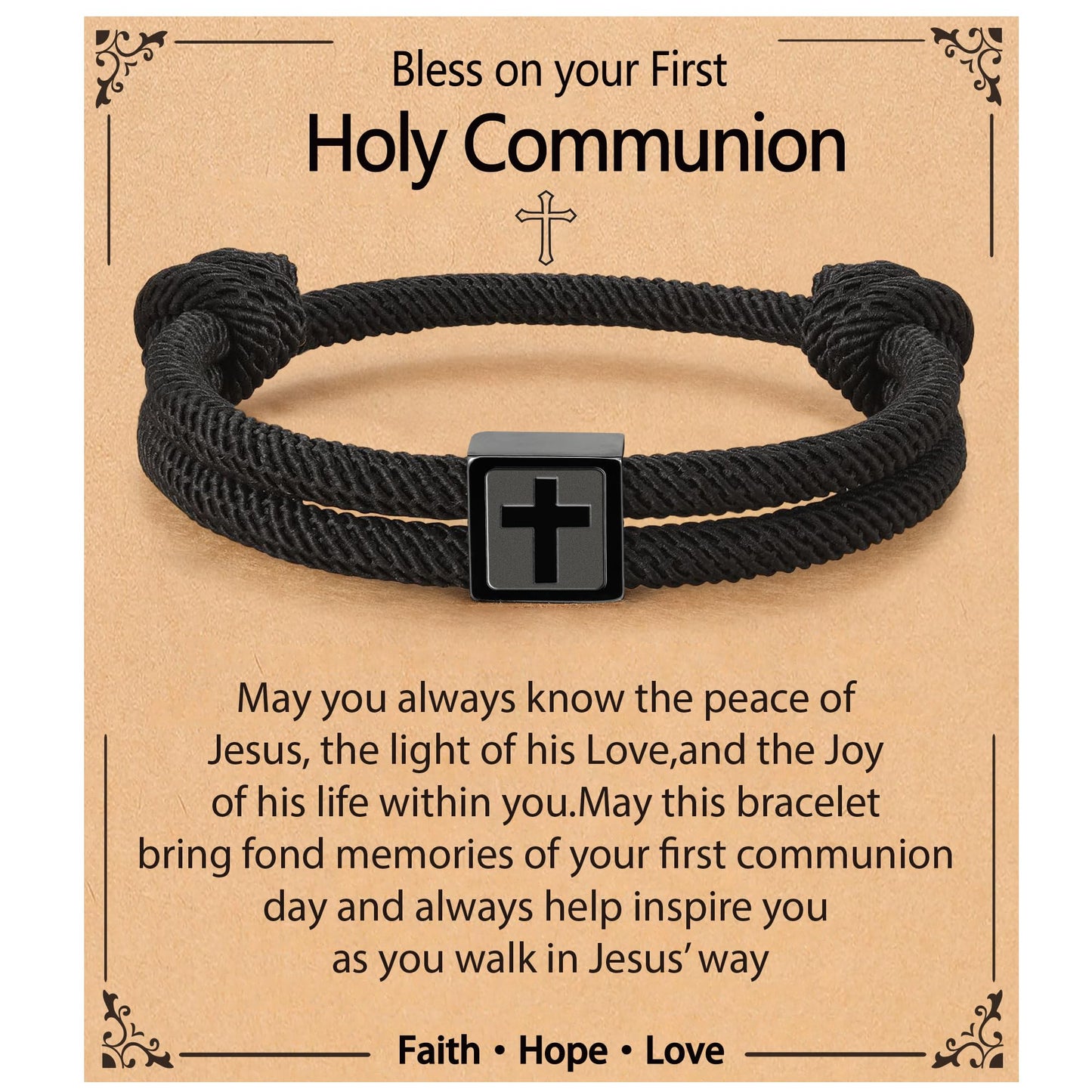 Gnamy First Communion Confirmation Baptism Gifts for Boys, Adjustable Rope Cross Bracelet Catholic Christian Religious Jewelry Gifts