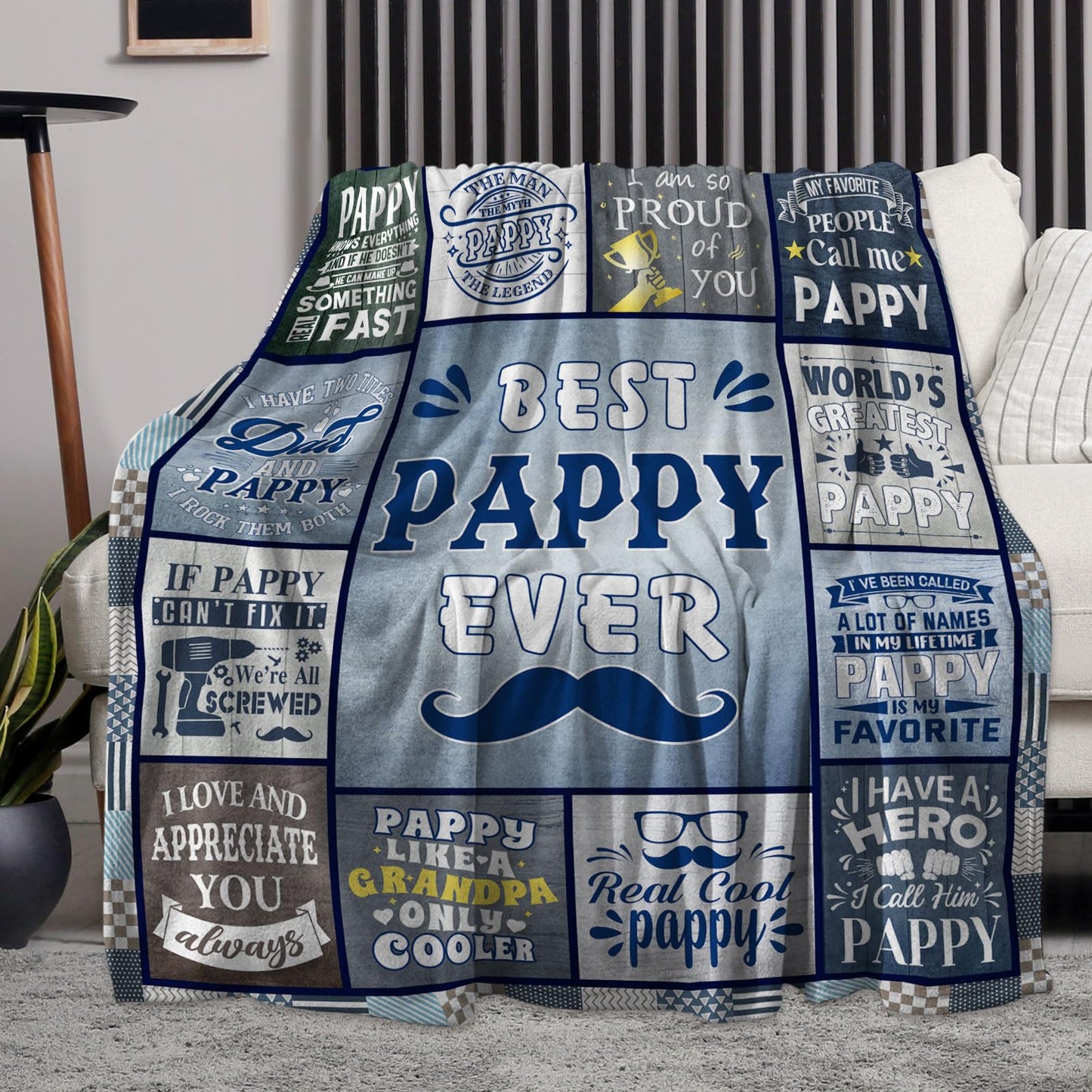 Pappy Blanket 60"X50", Pappy Gifts Grandkids, Best Birthday Father's Day for Pappy, Soft Warm Cozy Plush Throw Blankets