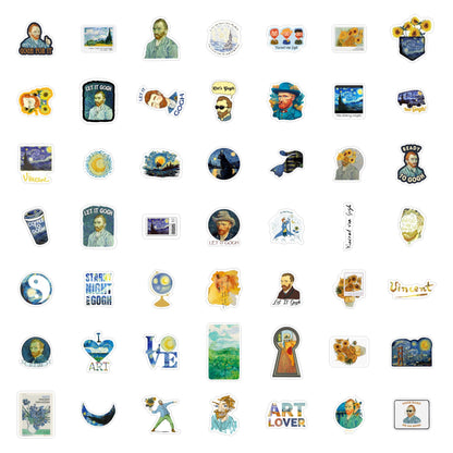 BulbaCraft 100Pcs Van Gogh Stickers for Water Bottle and Laptop - Van Gogh Party Supplies & Decorations, Waterproof Vinyl Decals, Art and Museum Stickers, Gifts for Women & Men