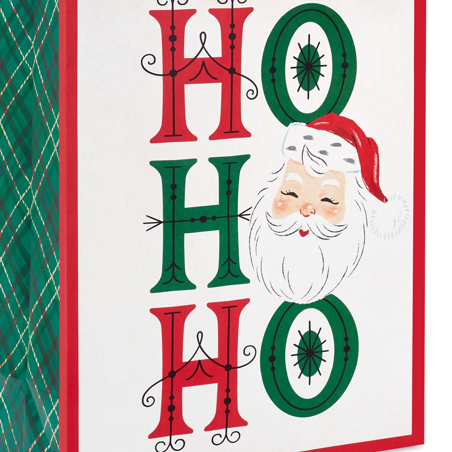 Hallmark Retro Christmas Gift Bag Bundle for Kids (2 Bags: 13" Large, 15" Extra Large) Vintage Santa, Ho Ho Ho, Green, Red and White