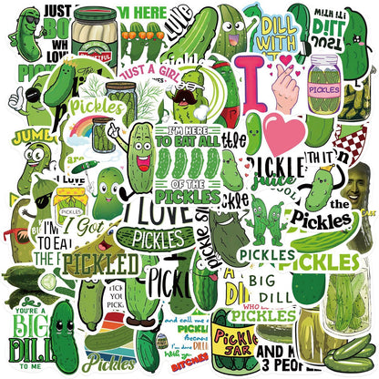 Funny Pickle Stickers for Adults, Cartoon Pickle Stickers Bulk, 50PCS Vinyl Waterproof Stickers for Water Bottle, Laptop, Phone, Skateboard, Scrapbook, Journal, Luggage, Party Supplies (Pickle)