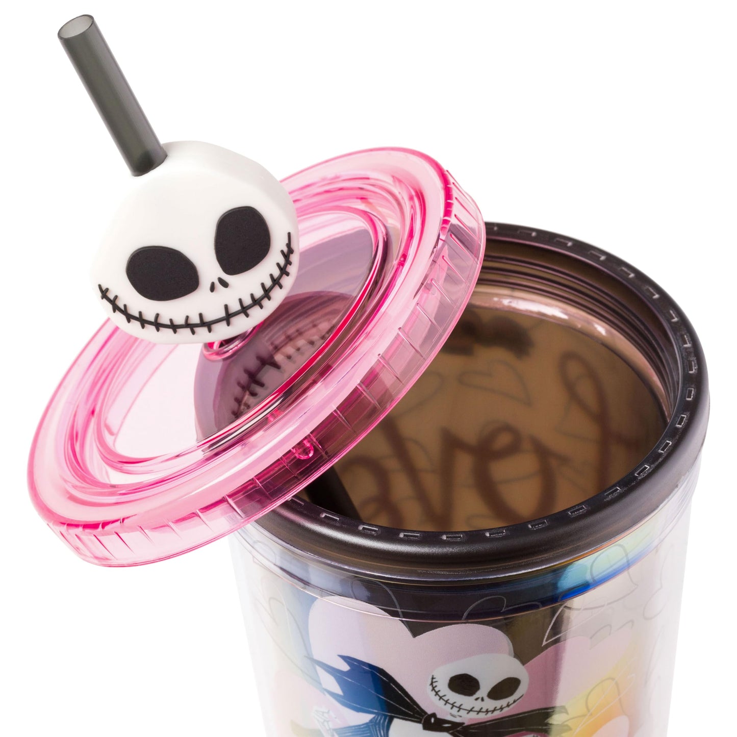 Silver Buffalo Disney The Nightmare Before Christmas Misfit Love Featuring Jack Skellington and Sally Plastic Cold Cup with Lid and Straw Topper, 24 Ounces