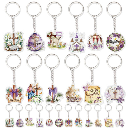 HOWAF 24 Pcs Easter He Is Risen Gift Keychains Bulk, Christian Easter Acrylic Bible Verse Keychain Set, Religious Jesus Gifts for Adults Kids, Sunday School Classroom Prizes, Church Party Favors