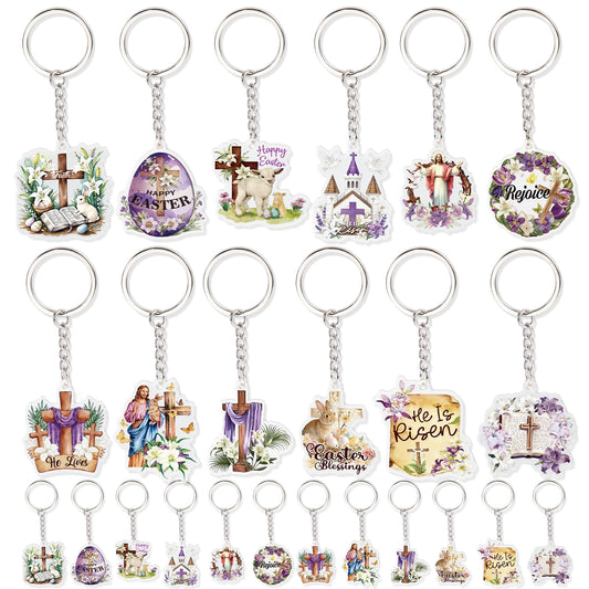 HOWAF 24 Pcs Easter He Is Risen Gift Keychains Bulk, Christian Easter Acrylic Bible Verse Keychain Set, Religious Jesus Gifts for Adults Kids, Sunday School Classroom Prizes, Church Party Favors