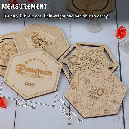 DND Decorative Wood Coasters Cool & Unique Table Mug Cup Mats Laser Engraved with Dragon, D20 and Cthulhu (Set of 5)