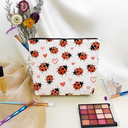 Livel lhood Ladybug Makeup Bag Portable Organizer Bag Travel Toiletry Zipper Pouch Love Cosmetic Bag for Women Birthday Gifts